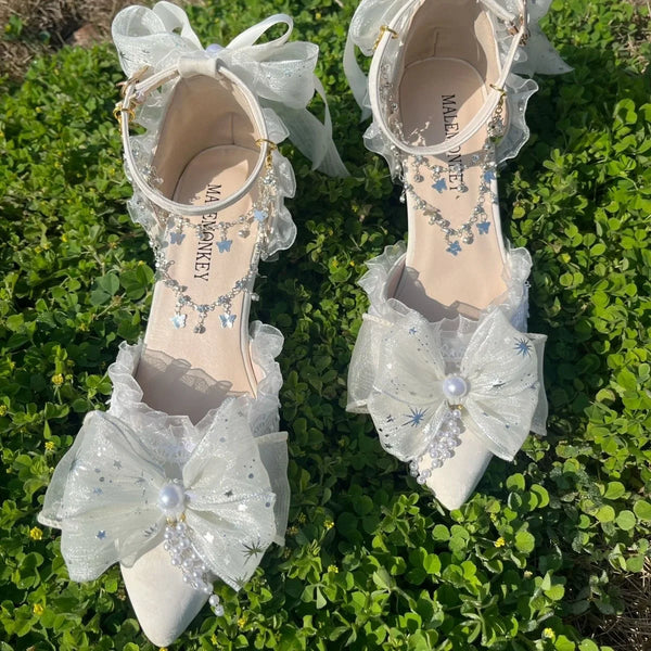 Elegant Party Shoes for Women Luxury Designer Sandals Bridal Lolita Heels with Pointed Head